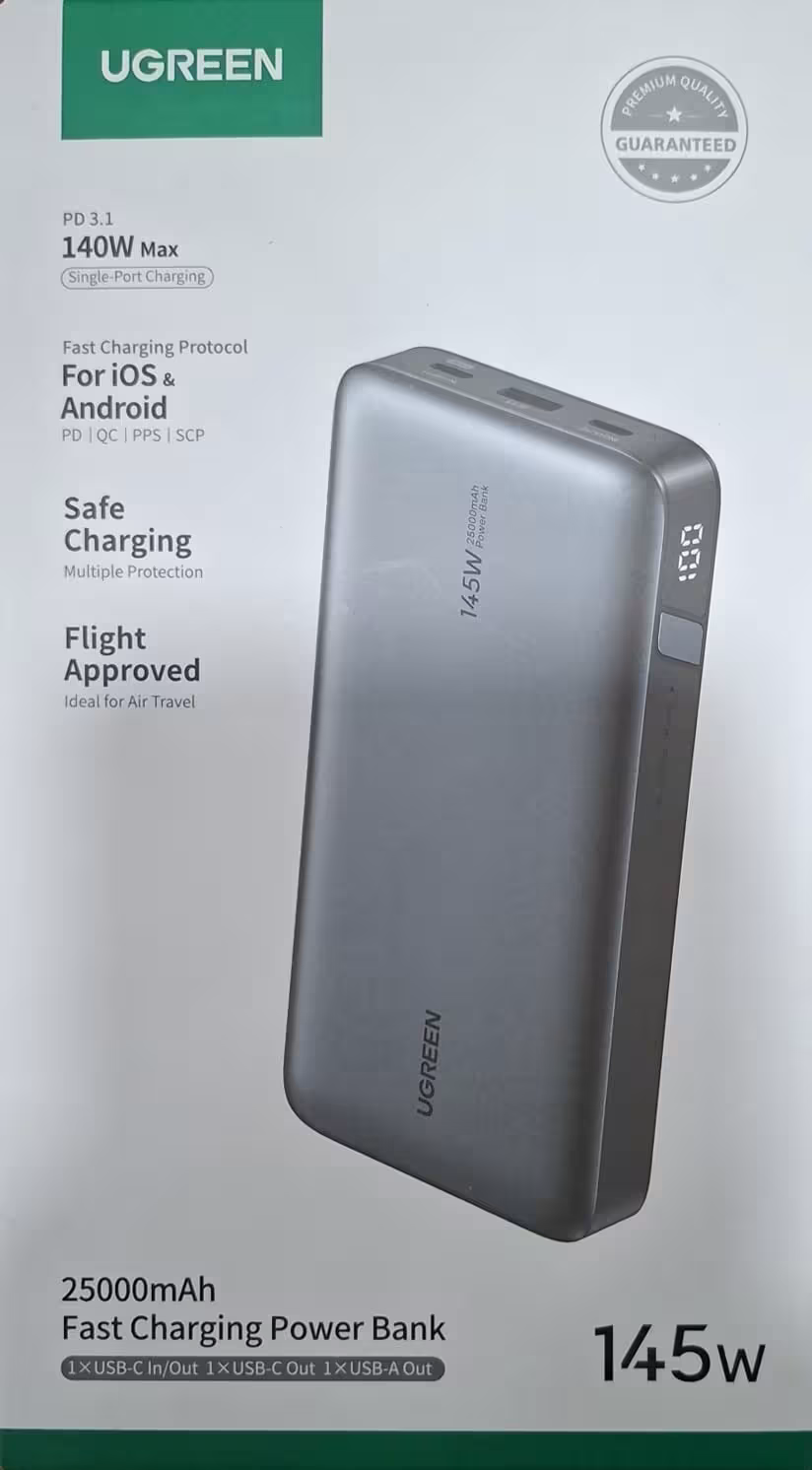 Power Bank UGREEN 25000mAh 145W PD 3.1 – Carga Rápida para Laptop, Tablet y Celular
