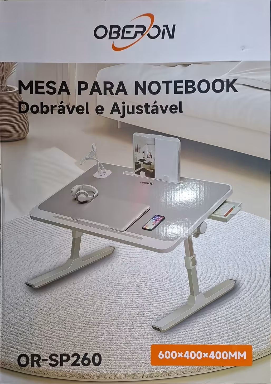 Mesa Ajustable Oberon OR-SP260 para Laptop con Diseño Ergonómico, Plegable y Organizador Integrado