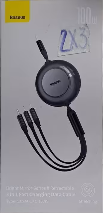 Baseus Cable Retráctil 3 en 1 Bright Mirror Series II 100W (USB-C a Micro-USB / Lightning / USB-C)