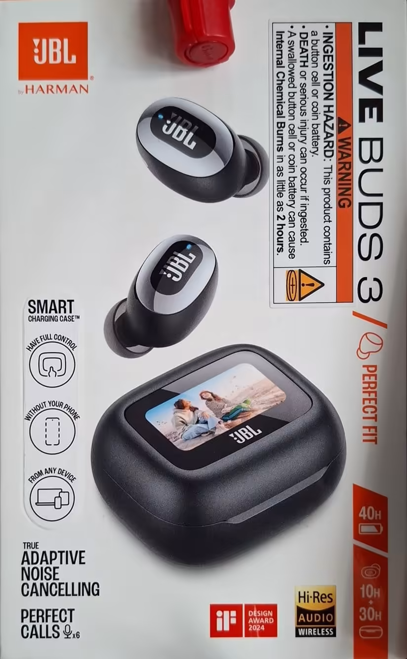 Audífonos JBL Live Buds 3 Bluetooth con Cancelación de Ruido Adaptativa, Hi-Res Audio y Estuche Inteligente