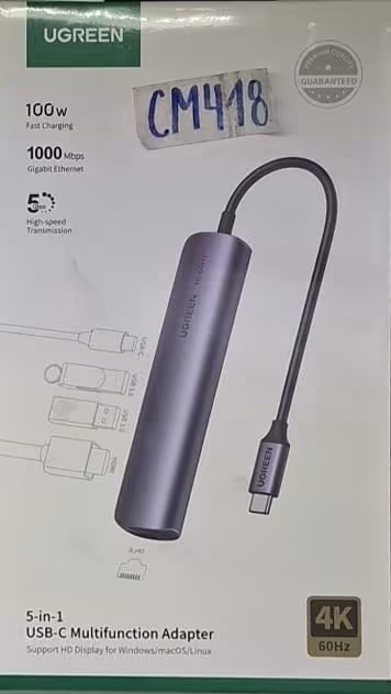 Adaptador USB-C UGREEN 5 en 1 con HDMI 4K 60Hz, Ethernet Gigabit y Carga Rápida 100W