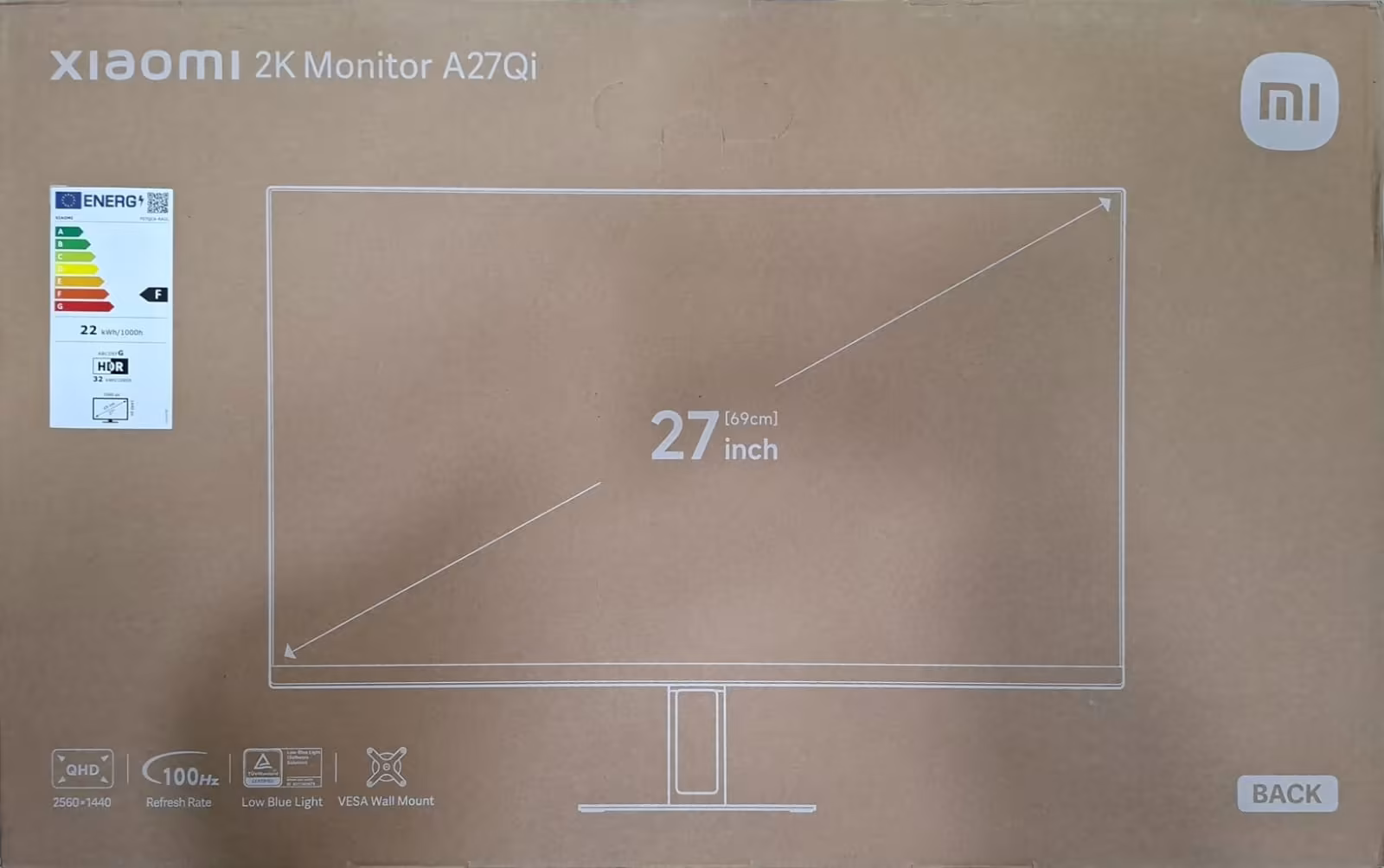 Monitor Xiaomi 2K Monitor A27Qi de 27 Pulgadas QHD 100Hz con Tecnología Low Blue Light