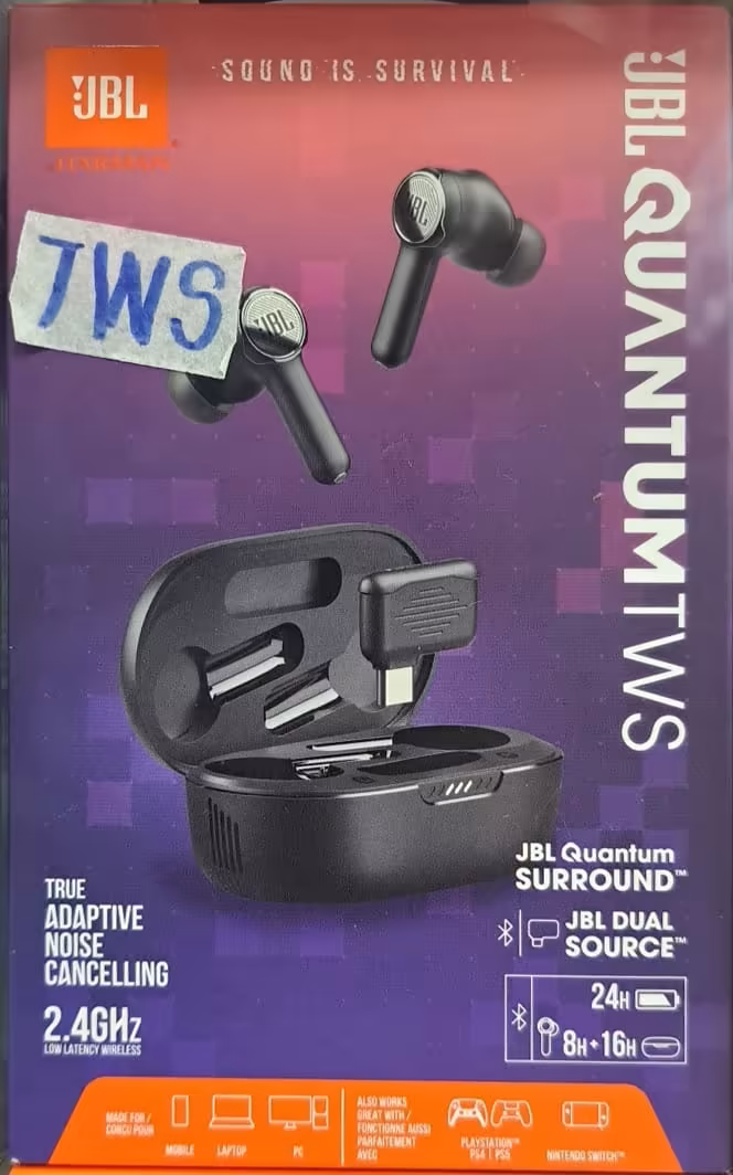 Audífonos Inalámbricos JBL Quantum TWS con Cancelación de Ruido, 2.4GHz Baja Latencia y Sonido Surround