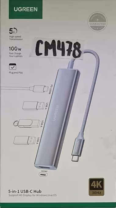 UGREEN Hub USB-C 5-en-1 CM478, Carga 100W, HDMI 4K y Transferencia de Alta Velocidad
