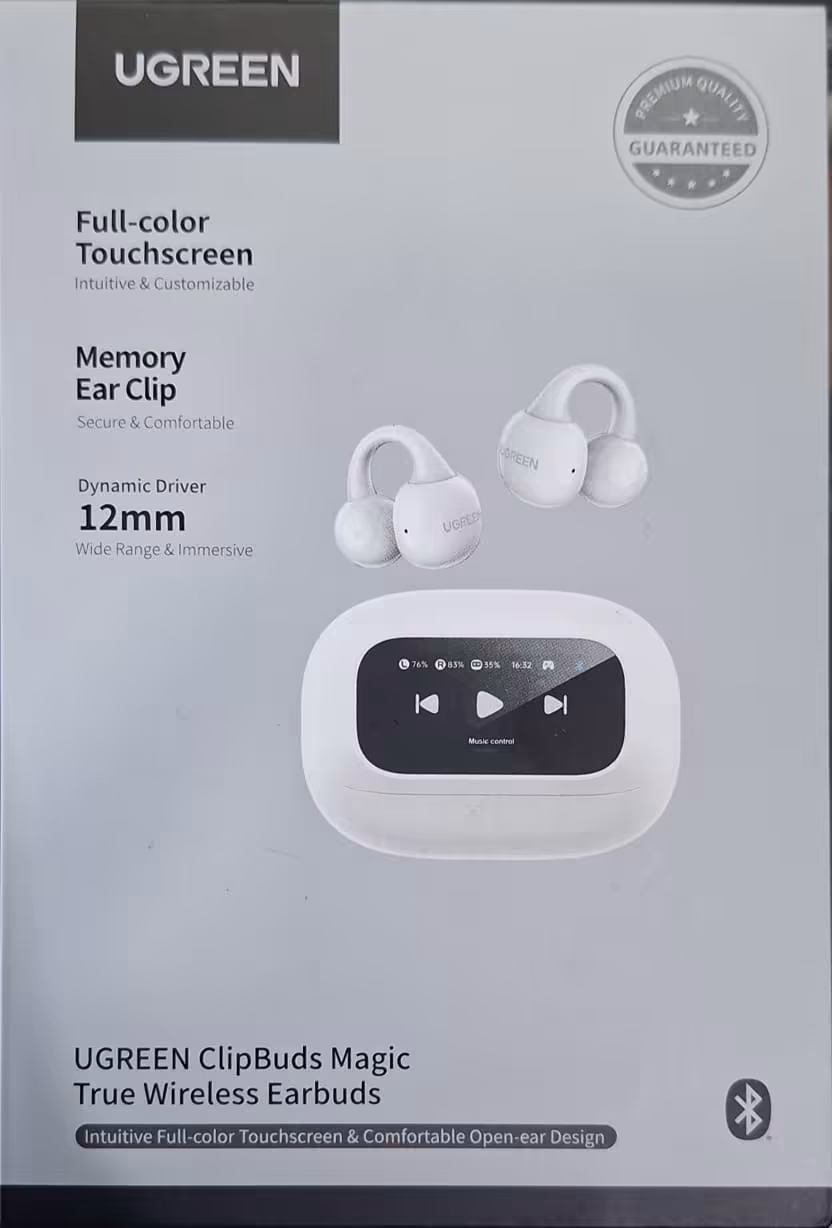 Audífonos UGREEN ClipBuds Magic Bluetooth Open-Ear con Pantalla Táctil, Ganchos Ergonómicos y Sonido Envolvente