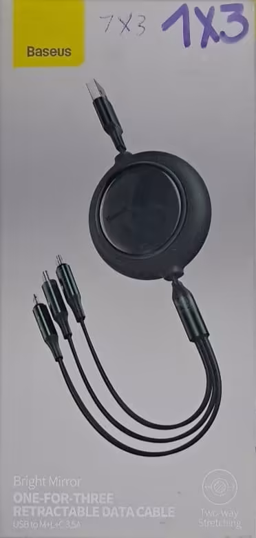 Baseus Cable Retráctil 3 en 1 (USB a Micro-USB / Lightning / USB-C)
