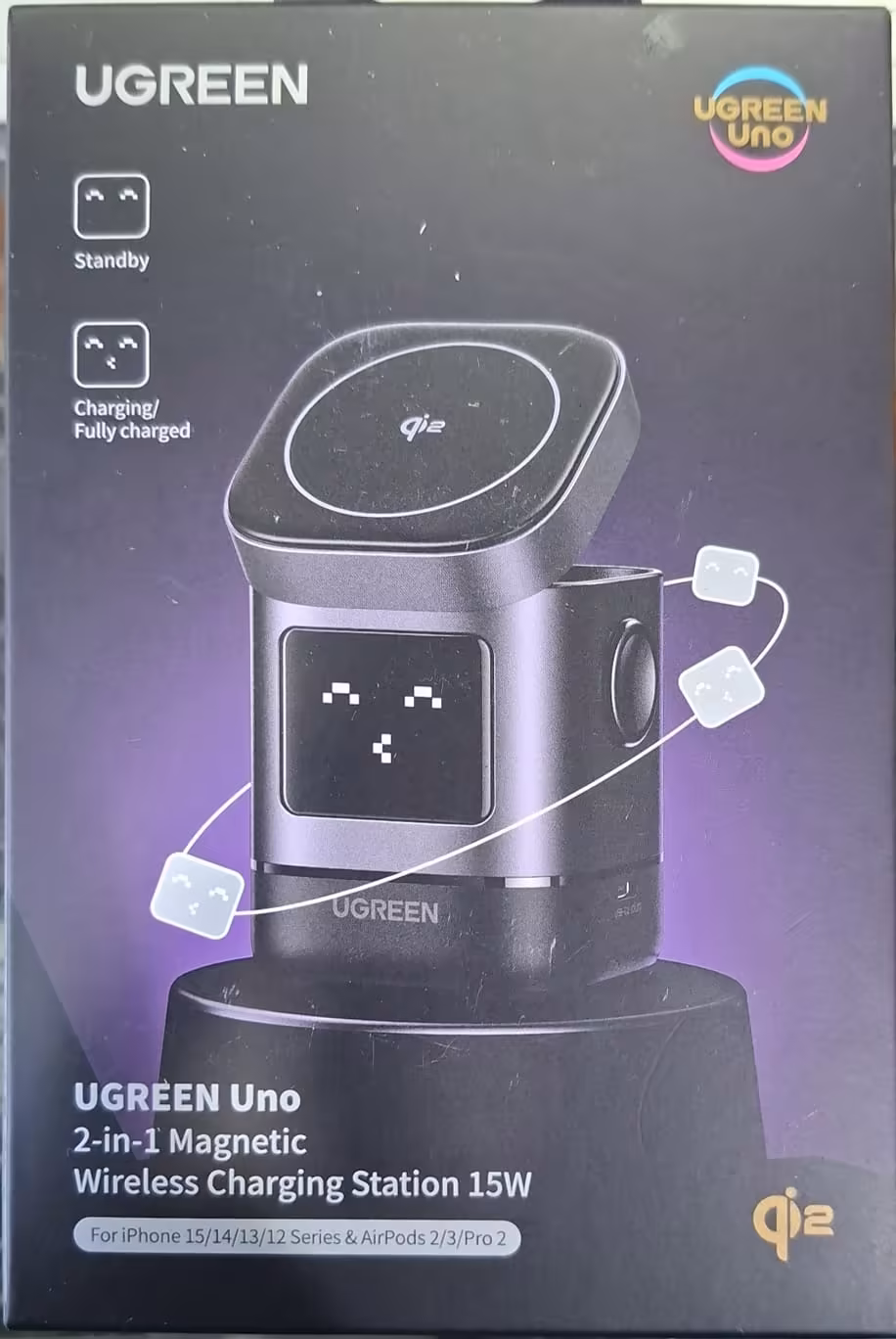 Cargador Inalámbrico UGREEN Uno Qi2 2 en 1 Magnético de 15W para iPhone y AirPods