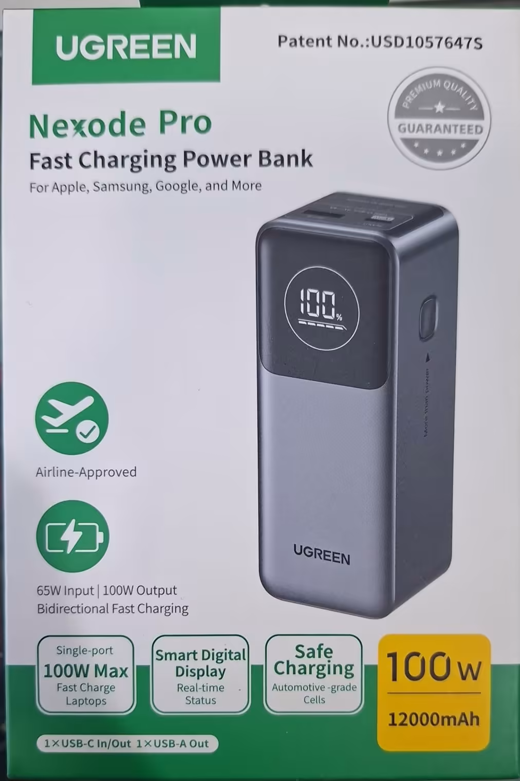 Power Bank UGREEN Nexode Pro 12000 mAh 100W con Pantalla Digital Inteligente y Carga Rápida para Laptop