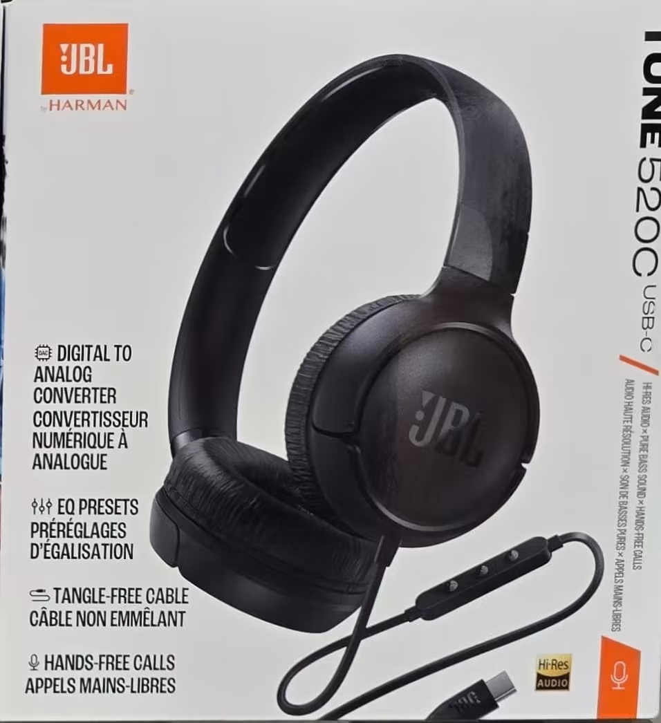 Audífonos JBL Tune 520C USB Tipo C con Hi-Res Audio, Cable Antienredos y Controles Integrados