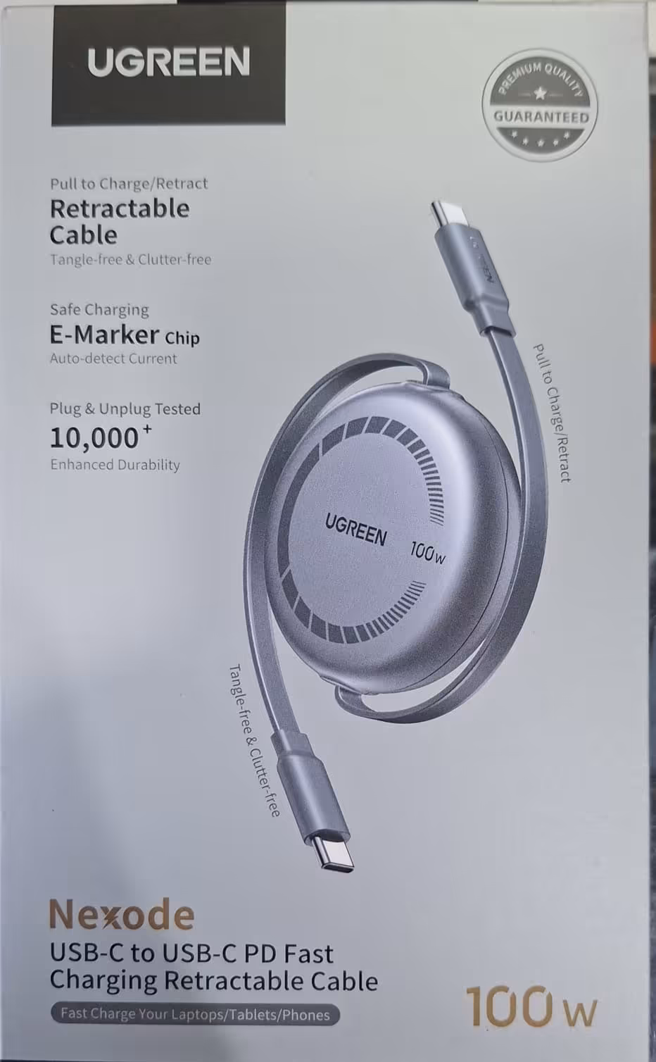 Cable Retráctil UGREEN Nexode USB-C a USB-C 100W para Carga Rápida Power Delivery