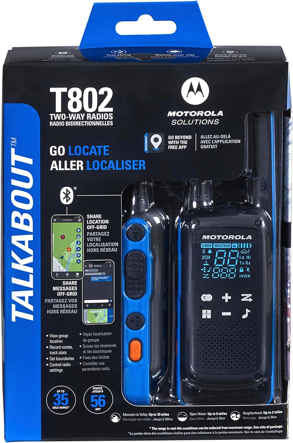 Walkie Talkie Motorola T802 Bluetooth con Compartición de Ubicación, Mensajes Off-Grid y Alcance de Hasta 56 km